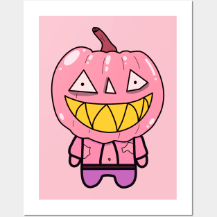 Pink Zombie Pumpkin Man of Halloween Posters and Art